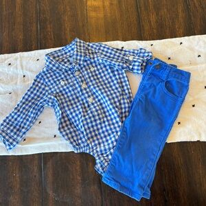 GAP Blue and White Checkered Shirt with Blue jeans